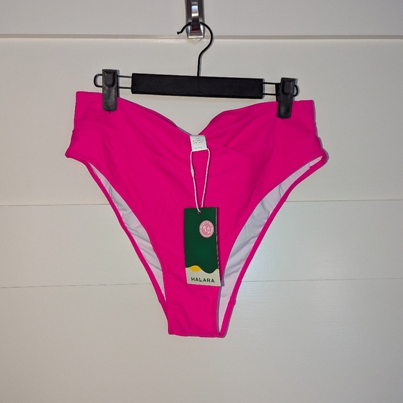 NWT Neon high waisted pink bikini bottoms. Crisscross front hot pink bikini sz L - Picture 1 of 4